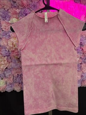 Zenana Outfitters Pink Ribbed Tie-Dye Top